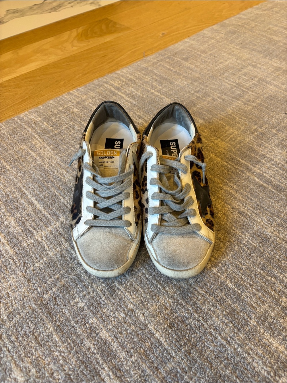 Golden Goose Super-Star Leopard Print Sneakers with Black Star